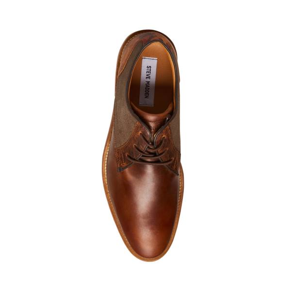 Steve Madden Lad Cognac Leather Men's Dress Shoes Brown | SM-284FC