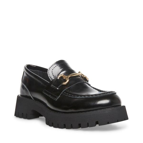 Steve Madden Lando Leather Women's Loafers Black | SM-084GF