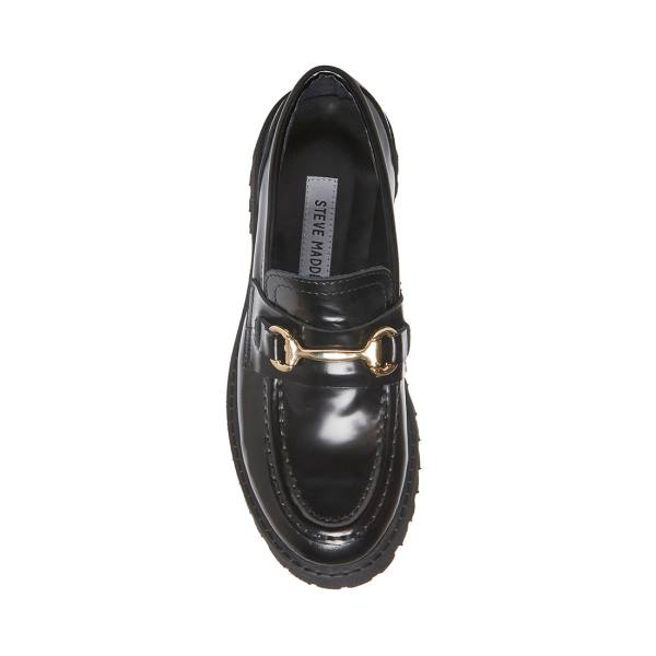 Steve Madden Lando Leather Women's Loafers Black | SM-084GF