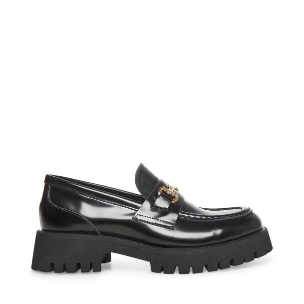 Steve Madden Lando Leather Women\'s Loafers Black | SM-084GF