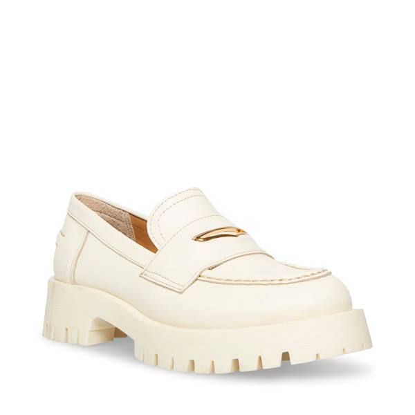 Steve Madden Lawrence Bone Leather Women's Loafers Beige | SM-483DQ