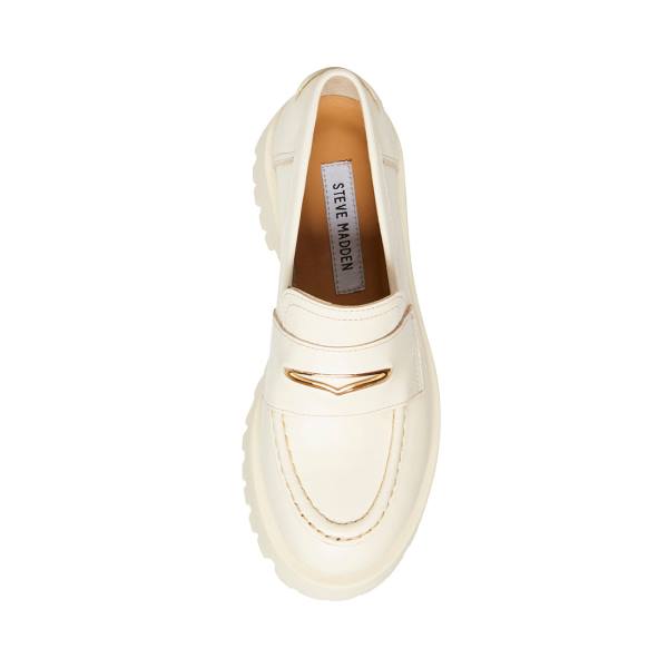 Steve Madden Lawrence Bone Leather Women's Loafers Beige | SM-483DQ