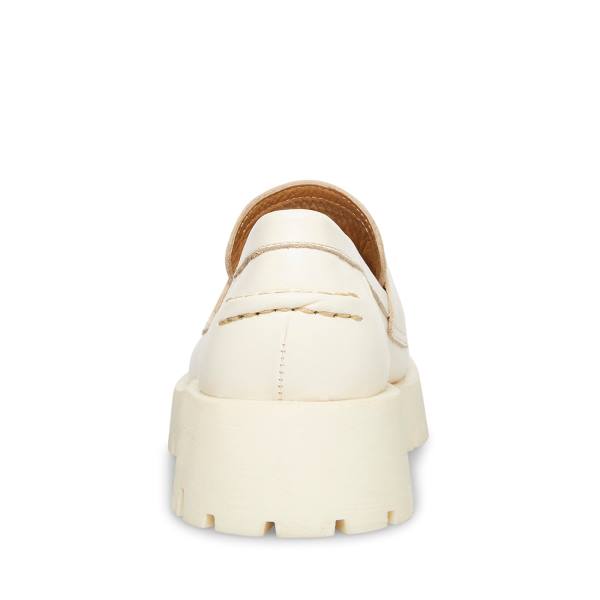 Steve Madden Lawrence Bone Leather Women's Loafers Beige | SM-483DQ