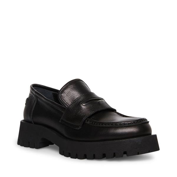 Steve Madden Lawrence Leather Women's Loafers Black | SM-479WL