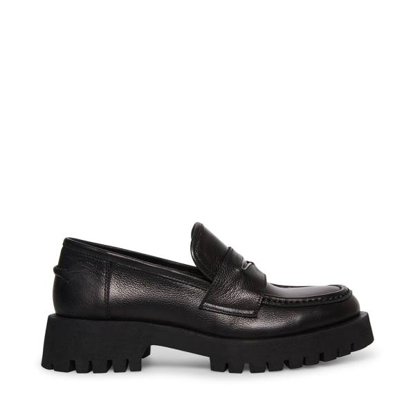 Steve Madden Lawrence Leather Women\'s Loafers Black | SM-479WL