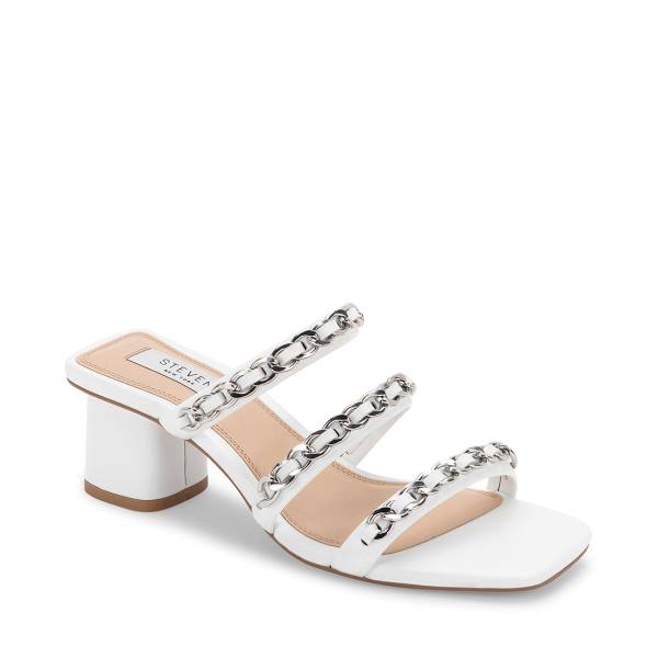 Steve Madden Links Leather Women's Heels White | SM-096UR