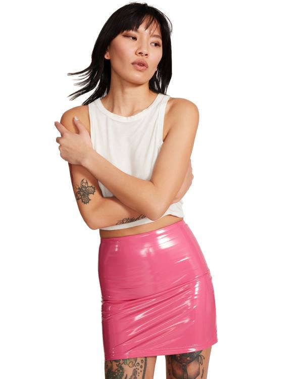 Steve Madden Liquid Vinyl Mini Women's Skirts Pink | SM-150GM