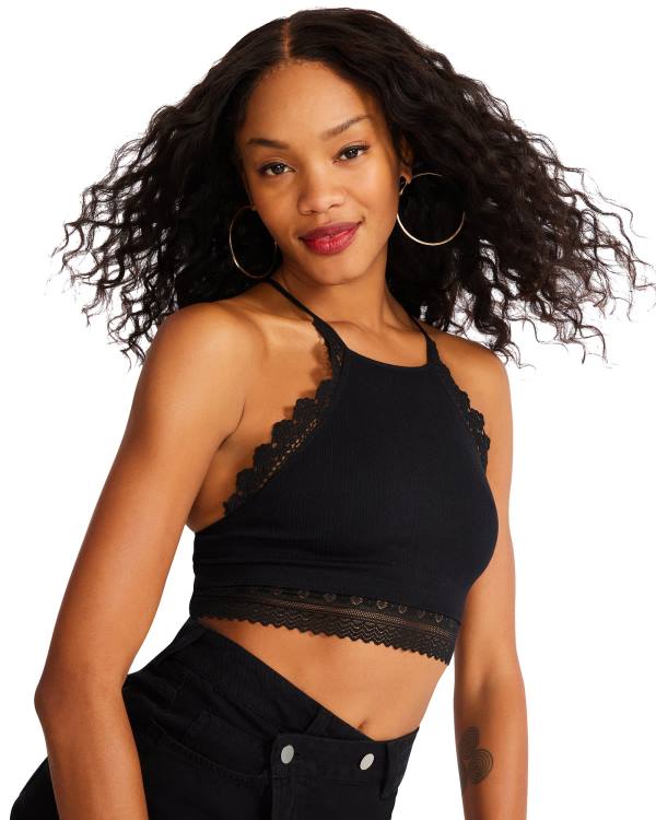 Steve Madden Lola Crochet Bralette Women's Tops Black | SM-152AY