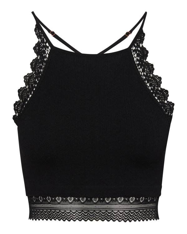 Steve Madden Lola Crochet Bralette Women's Tops Black | SM-152AY