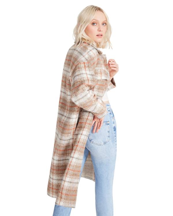 Steve Madden Long Plaid Taupe Women's Coats Grey Brown | SM-457PG