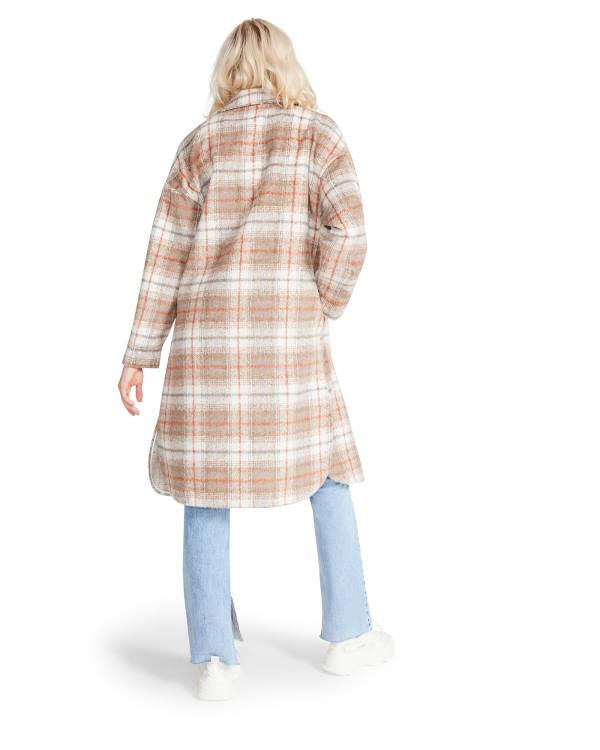 Steve Madden Long Plaid Taupe Women's Coats Grey Brown | SM-457PG