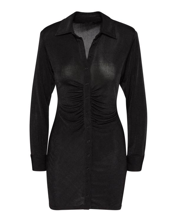 Steve Madden Long Sleeve Button Up Women's Dress Black | SM-351HW