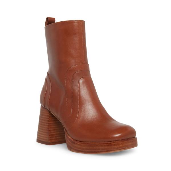 Steve Madden Maggie Leather Women's Booties Brown | SM-189BK