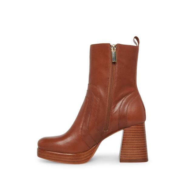 Steve Madden Maggie Leather Women's Booties Brown | SM-189BK