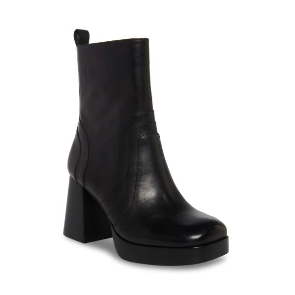 Steve Madden Maggie Leather Women's Booties Black | SM-594RT