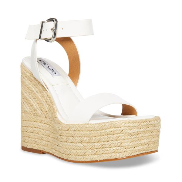 Steve Madden Mallandra Patent Women's Sandals White | SM-796HA