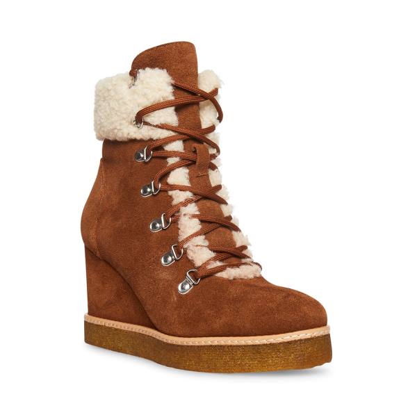 Steve Madden Marcel Cognac Suede Women's Booties Brown | SM-640OL