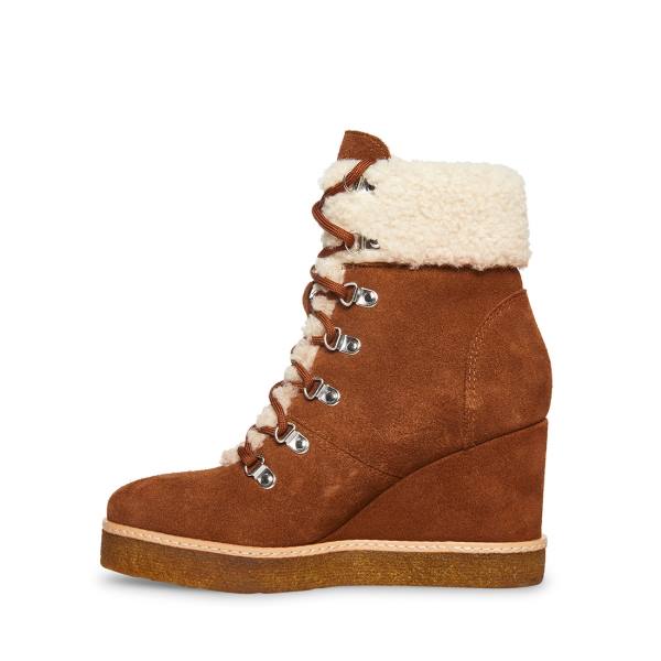 Steve Madden Marcel Cognac Suede Women's Booties Brown | SM-640OL