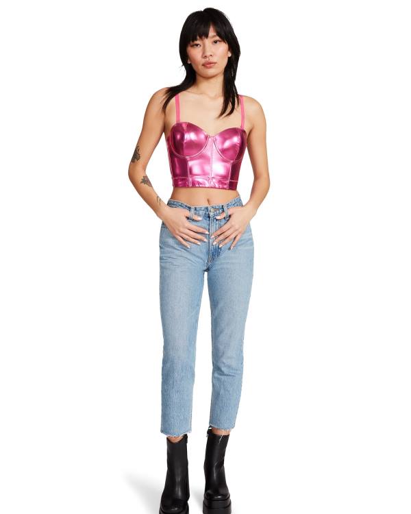 Steve Madden Metallic Bustier Women's Tops Pink | SM-384FI