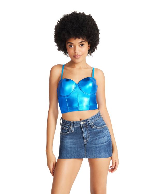 Steve Madden Metallic Bustier Women's Tops Blue | SM-419AO