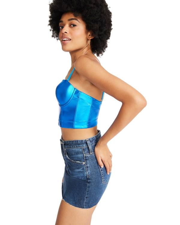 Steve Madden Metallic Bustier Women's Tops Blue | SM-419AO