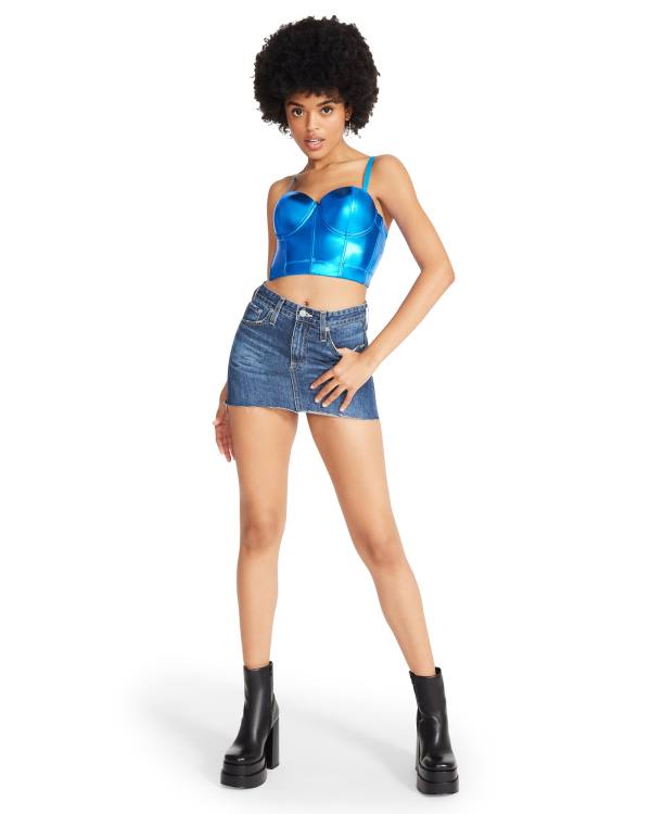 Steve Madden Metallic Bustier Women's Tops Blue | SM-419AO