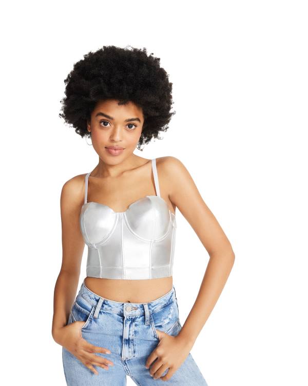 Steve Madden Metallic Bustier Women's Tops Silver | SM-796ER