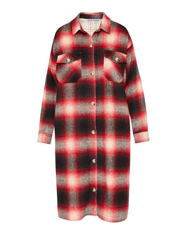 Steve Madden Mixed Plaid Duster Women's Jackets Red | SM-016SQ