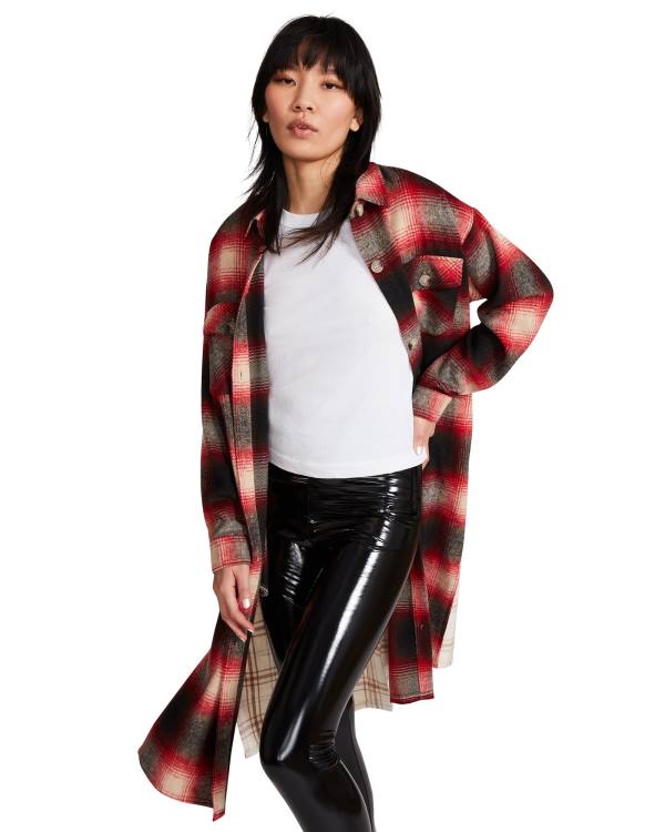 Steve Madden Mixed Plaid Duster Women\'s Jackets Red | SM-016SQ