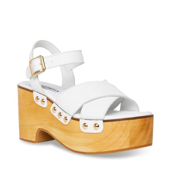 Steve Madden Mosco Leather Women's Sandals White | SM-125HW