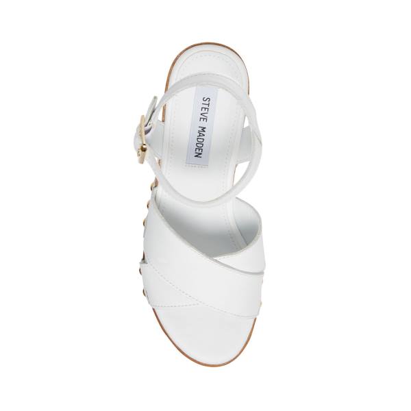 Steve Madden Mosco Leather Women's Sandals White | SM-125HW