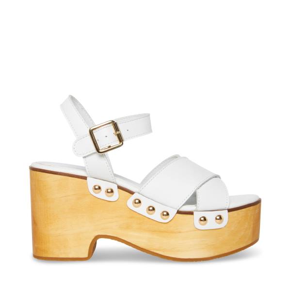 Steve Madden Mosco Leather Women\'s Sandals White | SM-125HW