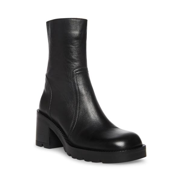 Steve Madden Naya Leather Women's Booties Black | SM-375TC