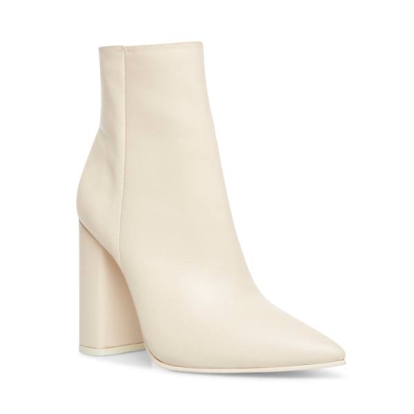 Steve Madden Noticed Bone Leather Women's Booties Beige | SM-692CF