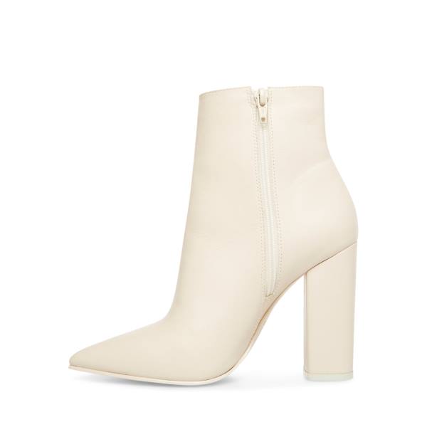 Steve Madden Noticed Bone Leather Women's Booties Beige | SM-692CF