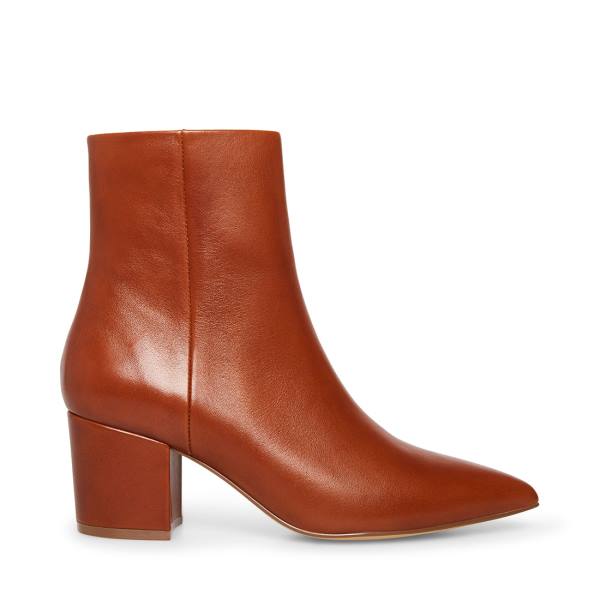 Steve Madden Ossie Cognac Leather Women\'s Booties Brown | SM-420GR