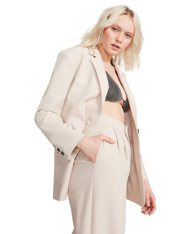 Steve Madden Oversized Blazer Ivory Women's Jackets White | SM-729GH