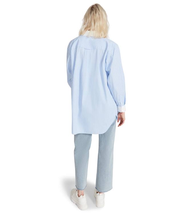 Steve Madden Oversized Button Up Women's Tops Blue | SM-480HY