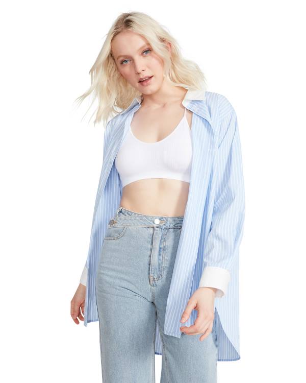 Steve Madden Oversized Button Up Women\'s Tops Blue | SM-480HY