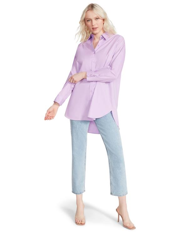 Steve Madden Oversized Button Up Women\'s Tops Purple | SM-735KA