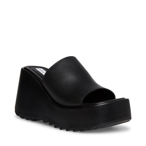 Steve Madden Pepe30 Leather Women's Sandals Black | SM-514SY