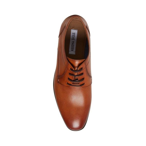 Steve Madden Perris Cognac Leather Men's Dress Shoes Brown | SM-859LK