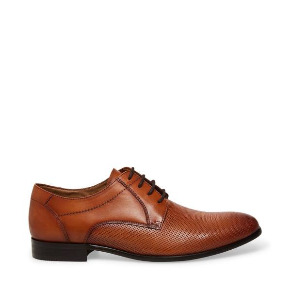 Steve Madden Perris Cognac Leather Men\'s Dress Shoes Brown | SM-859LK