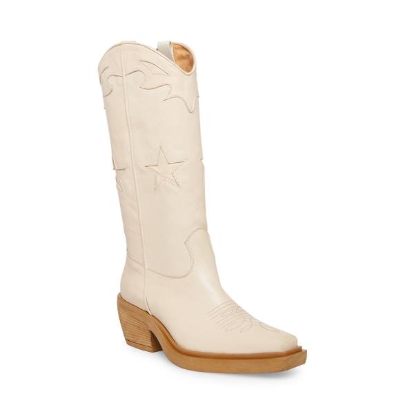 Steve Madden Peyton Bone Leather Women's Boots Beige | SM-605UR