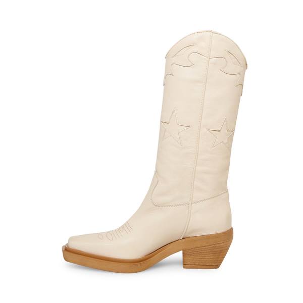 Steve Madden Peyton Bone Leather Women's Boots Beige | SM-605UR