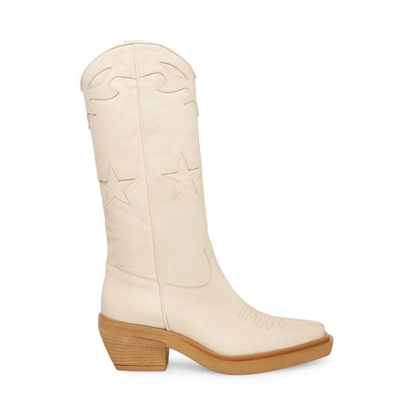 Steve Madden Peyton Bone Leather Women\'s Boots Beige | SM-605UR