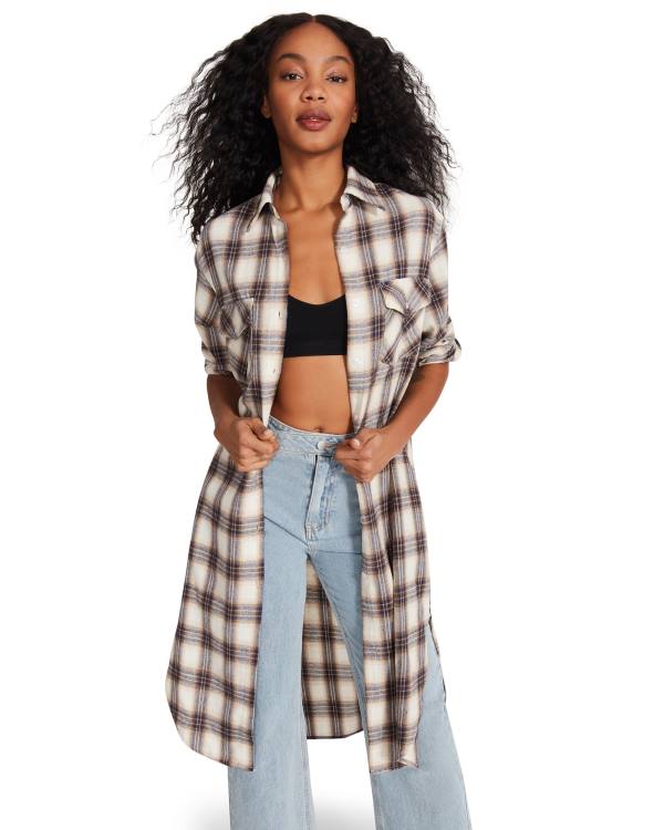 Steve Madden Plaid Duster Women's Jackets Blue | SM-071AI