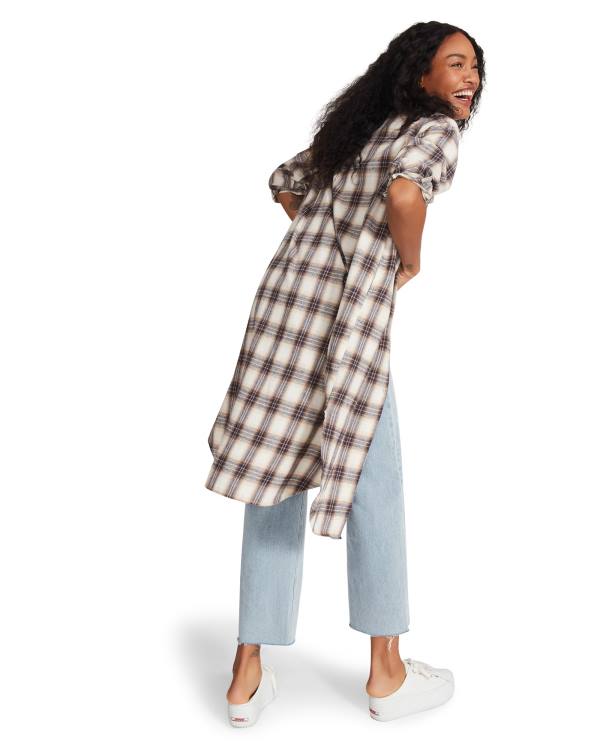 Steve Madden Plaid Duster Women's Jackets Blue | SM-071AI