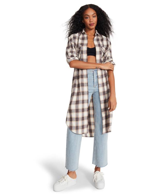 Steve Madden Plaid Duster Women\'s Jackets Blue | SM-071AI