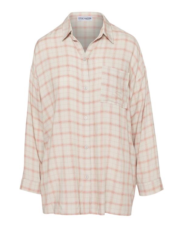 Steve Madden Plaid Flannel Women's Tops Light Grey | SM-241XD